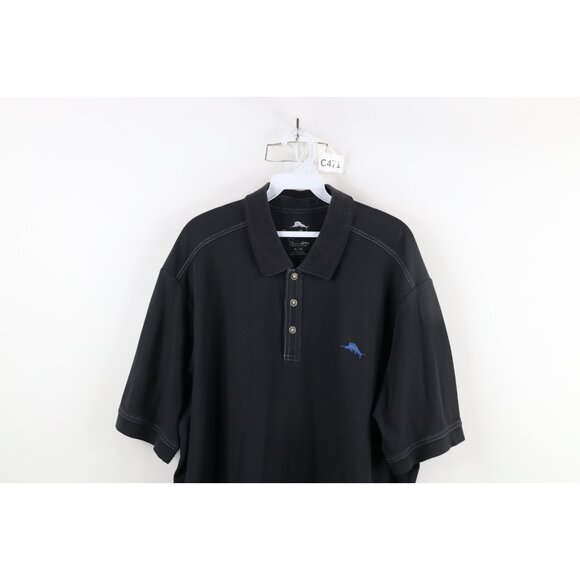 Tommy Bahama Mens XL Faded Supima Cotton Knit Collared Golf Polo Shirt Black - Picture 2 of 14